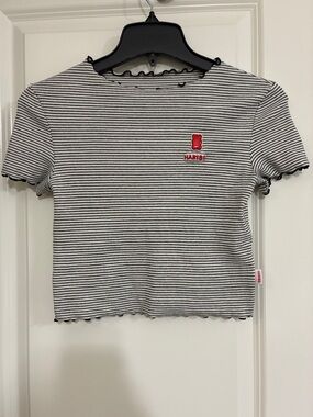 KIRSH Haribo Black & White Striped Ribbed Tee